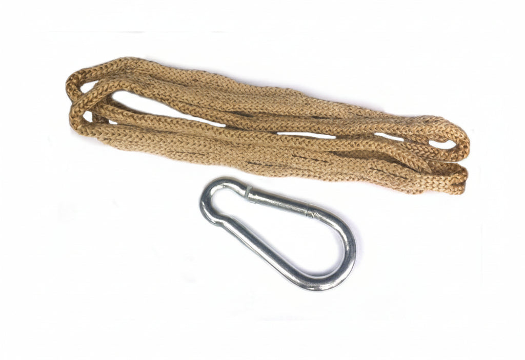 Aufhängeset mit hanffarbenem Spezialseil für Hängestühle mit verstellbarer Höhe durch Ösen und mit Karabiner