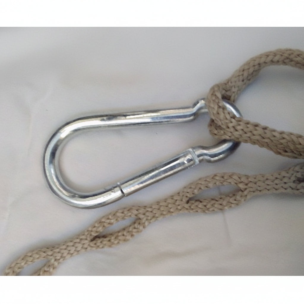 Spezialseilsystem beigefarben mit Ösen alle 5 cm und Karabiner für Hängesitze hanffarben