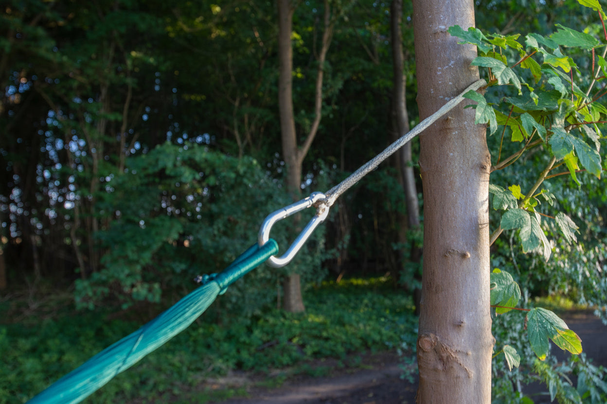 Karabiner am Spezailseil Flexi zur flexiblen Aufhängung von Hängematten