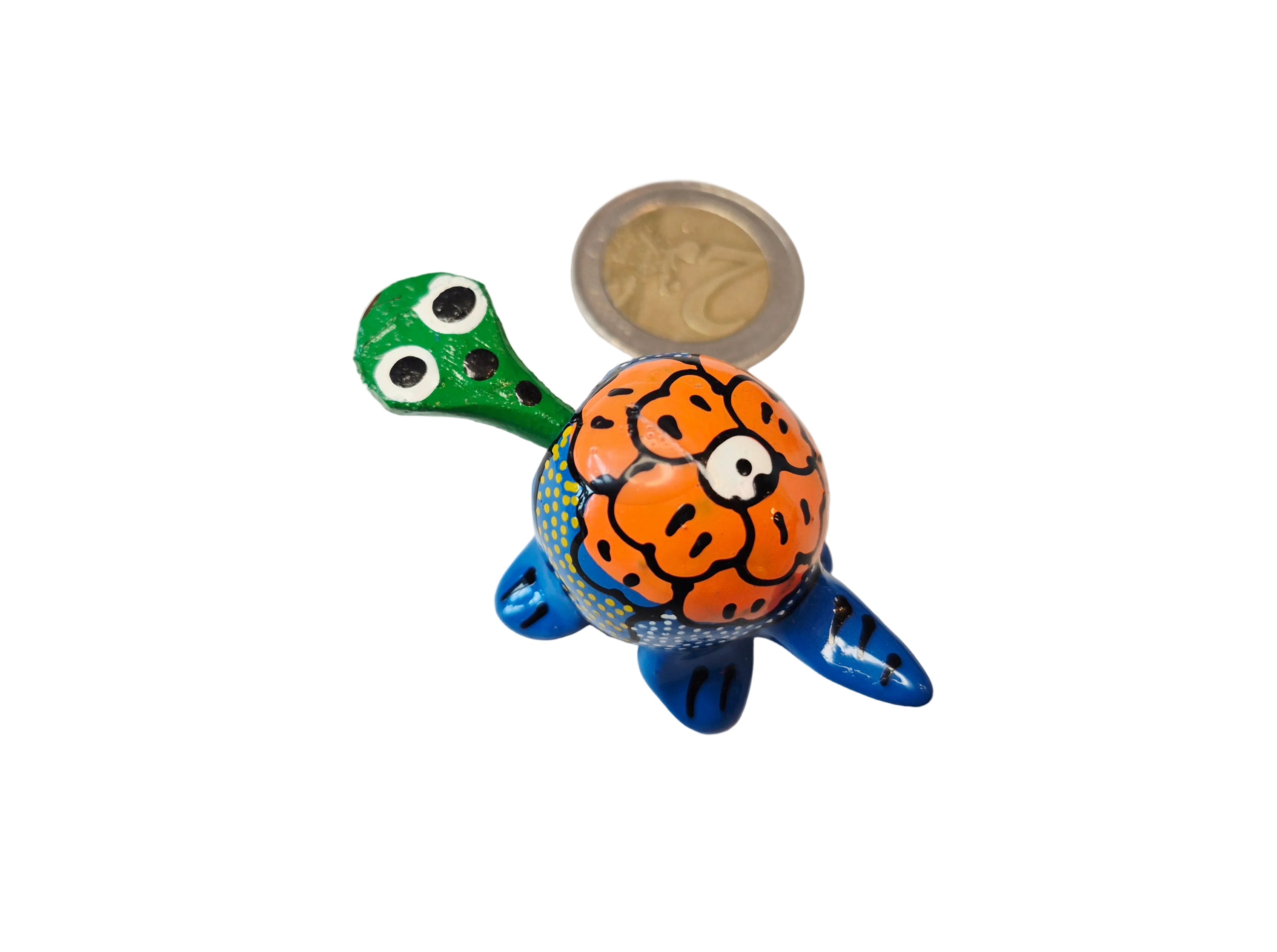 Holzschildkröte mit Wackelkopf aus Mexiko, handgearbeitet und bemalt
