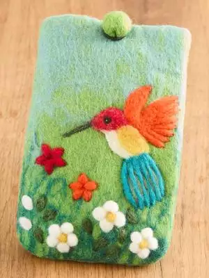 Smartphone-Täschchen aus Filz mit Kolibri-Motiv