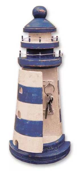 Schlüsselkasten Leuchtturm, blau-weiß
